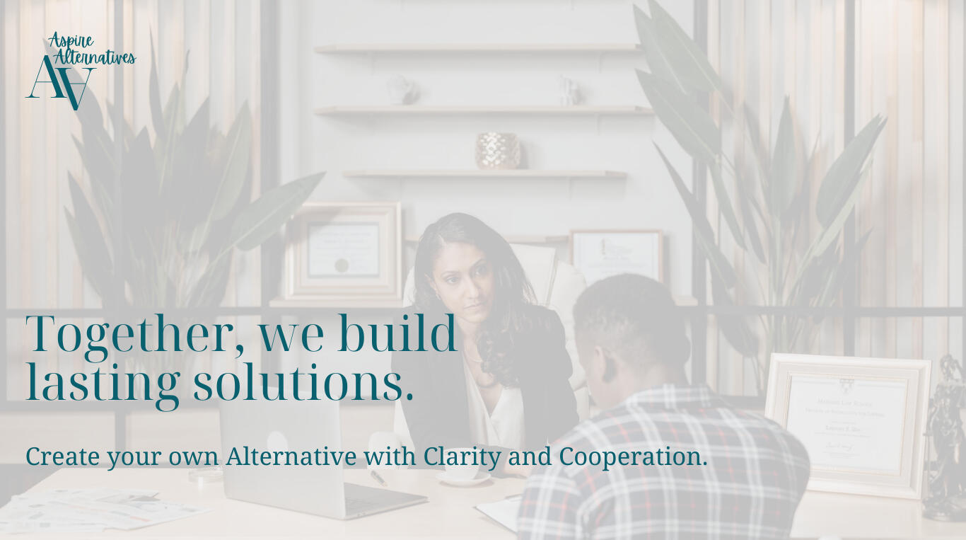 Logo of Aspire Alternatives mediation Practice on the colorfull watercolor background